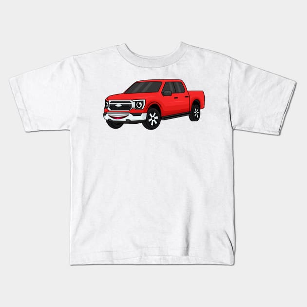 Cute red pickup truck cartoon illustration Kids T-Shirt by Cartoons of fun